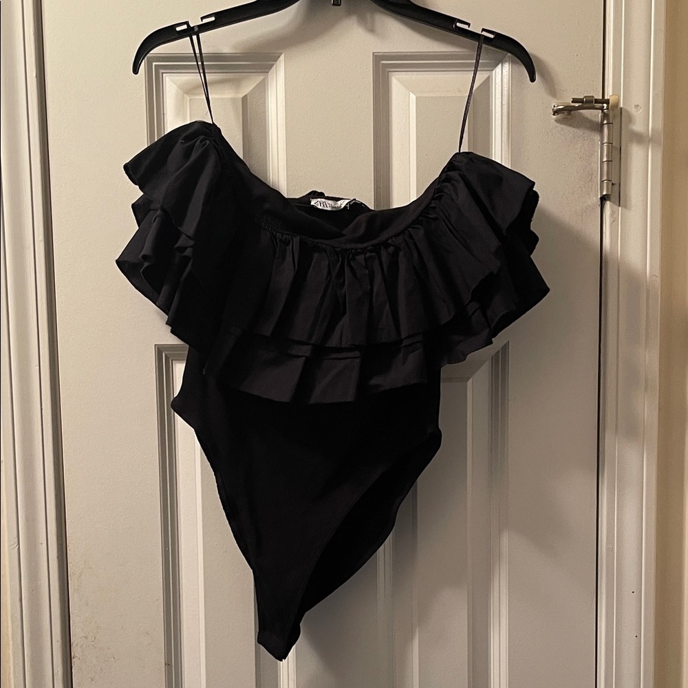 Zara Black Ruffled Bodysuit